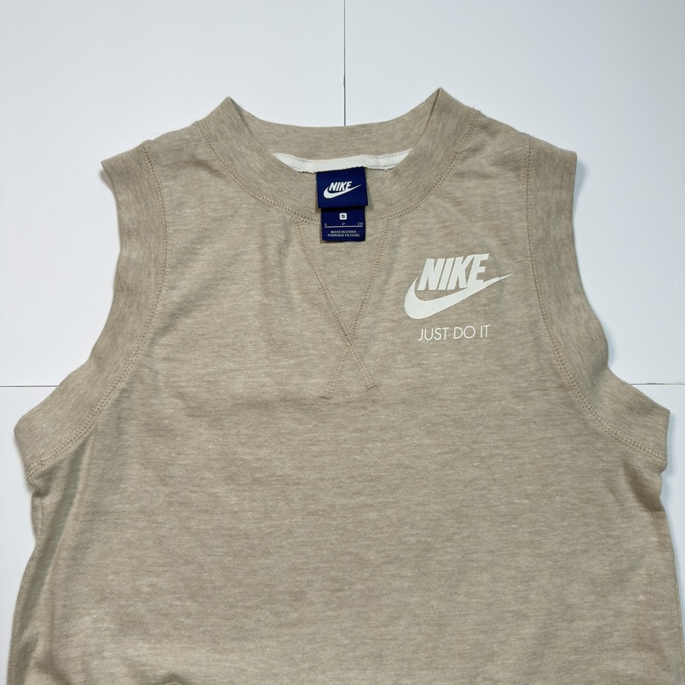 Nike Dress Womens Small Beige Sleeveless Sweatshirt Kangaroo Pocket Just Do It - Picture 2 of 6